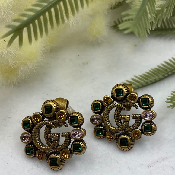 Gucci Gold and Green Earrings - Picture 1 of 6